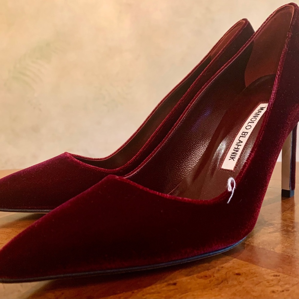 Manolo Blahnik Burgundy Velvet Pumps